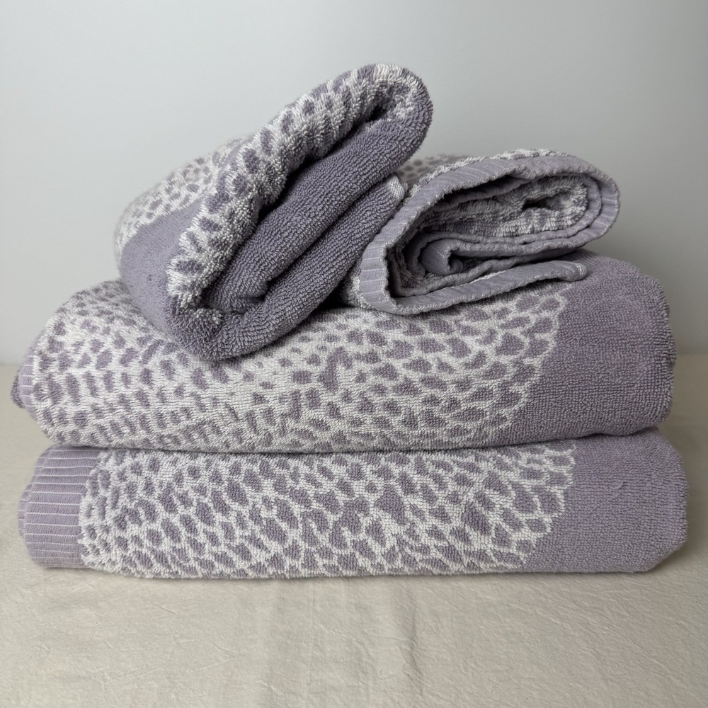 Marimekko Pippurikera 4-Piece Cotton Bath Hand Towel Set Lavender Purple Sashiko